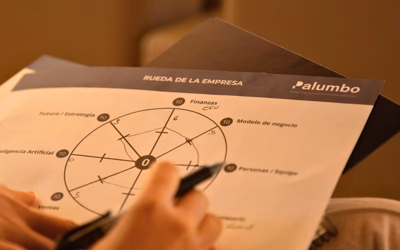 Un partecipante compila la scheda Ruota dell'impresa di Palumbo Consulting